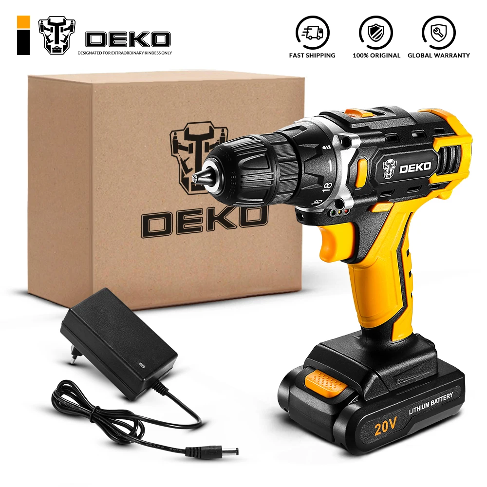 DEKO New Arrival Banger 12V 16V 20V Mini Wireless Power Driver Screwdriver Cordless Drill  DC Lithium-Ion Battery Last Long