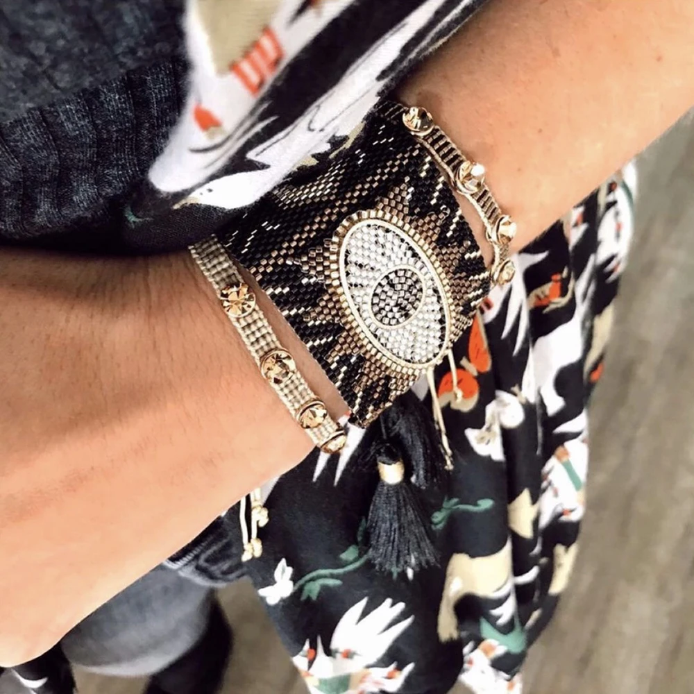 

BLUESTAR 2021 Women Bracelet Wide Evil Eye Bracelet MIYUKI Pulseras Mujer Handmade Crystal Jewelry Tassel