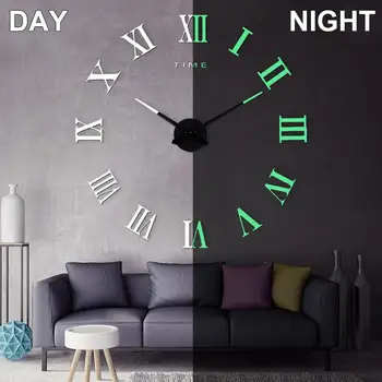 

3D DIY Wall Clock Luminous Decoration Modern Quartz Mute Home Decor Roman Numerals Wall Clock Large 3D Stickers