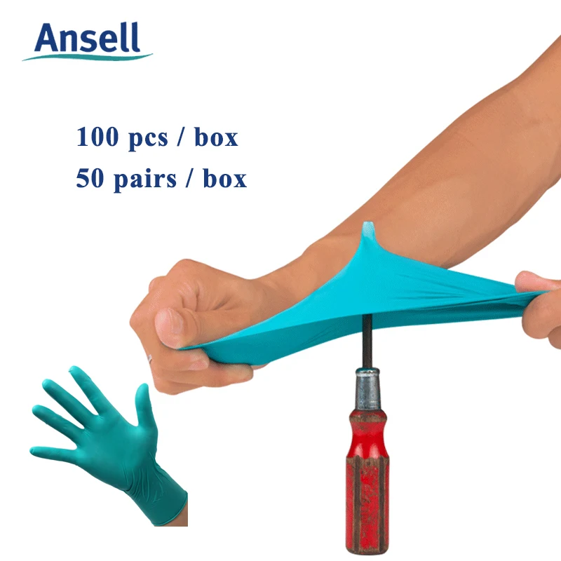 

Ansell Disposable Nitrile Work Gloves 100pcs Hypoallergenic Thick Wear Resistant Oil Resistant Non-Slip Safety Cleaning Gloves