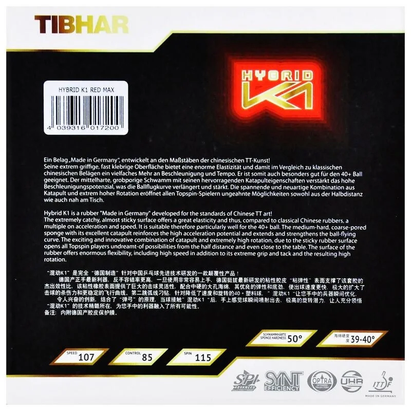 TIBHAR HYBRID K1 / K1 PLUS K1 PRO sticky TABLE TENNIS rubber forehand offensive pimples in table tennis rubber ping pong sponge