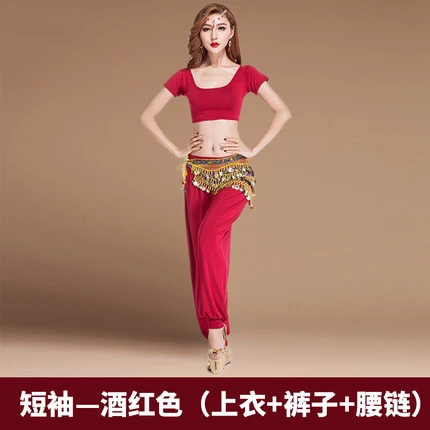 set waist chain Одежда для занятий танцами живота, набор для начинающих, новинка, Модальная женская сексуальная Нижняя одежда, комплект одежды для занятий восточными танцами - Цвет: set waist chain