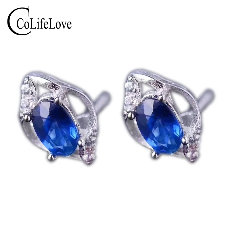 Fashion Sapphire Stud Earrings Cornflower Blue Solid 925 Sterling Silver for Wedding | Украшения и аксессуары