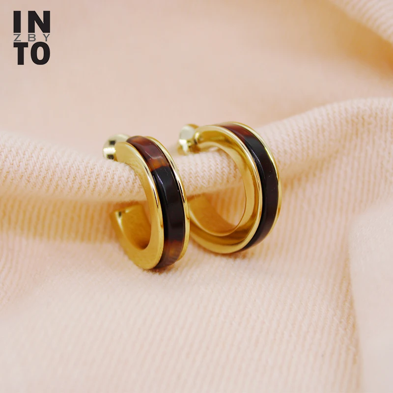 Into Acrylic Reasin Stud Earrings For Women Gold Color Leopard Print Acetate Circle Fashion Jewelry 2020 ZA | Украшения и