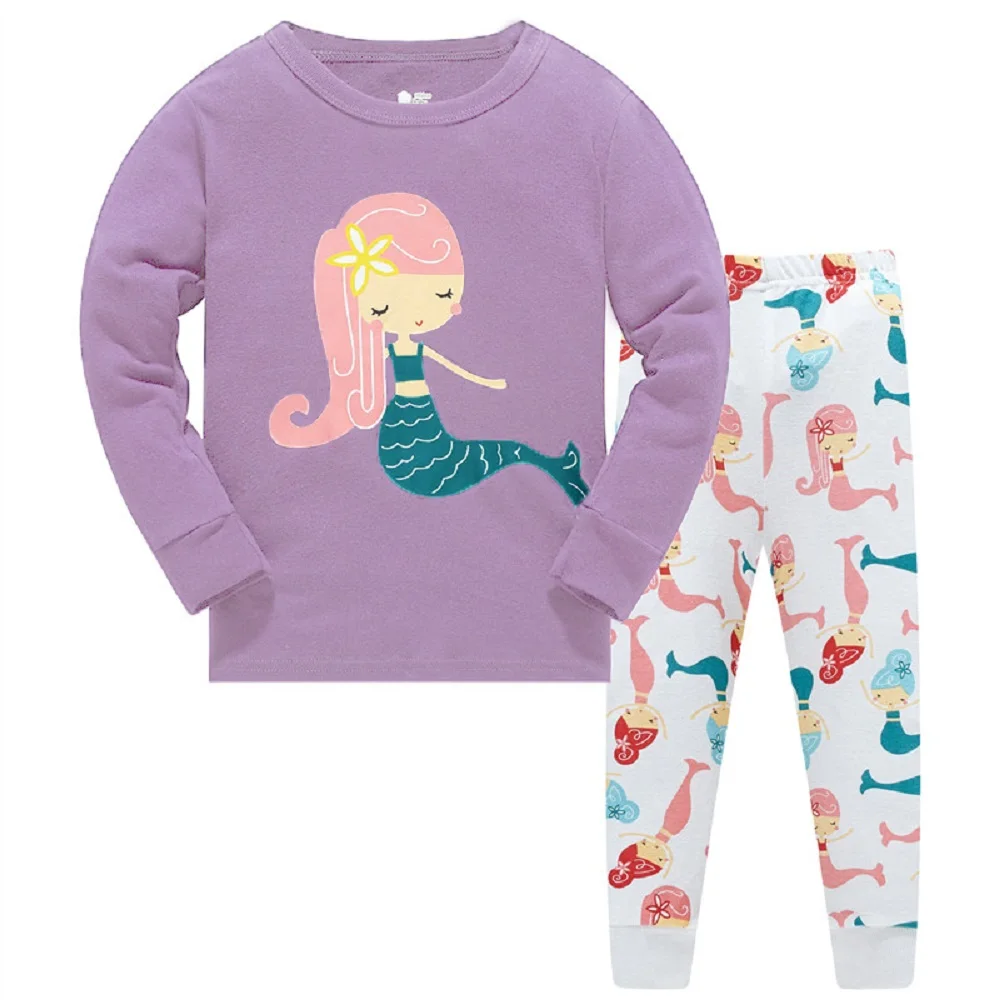 2021 New Cartoon Girls Pajama Sets Spring Cartoon Cotton Clothing Set For Girls Long Sleeve Shirt + Pants 2 Pieces Kids Clothing