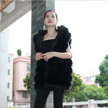 

Winter Coat Women Fox Fur Vest hooded vest Women's new warm fashion high quality Faux Fur Vest