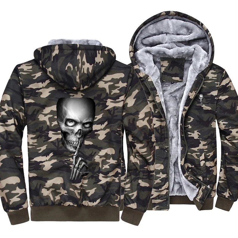 

Men's Fleece Hoodie zipper Hooded Sweatshirt Camouflage customized skeleton Skulls Cotton Sportswear Long Sleeve Casual dropship