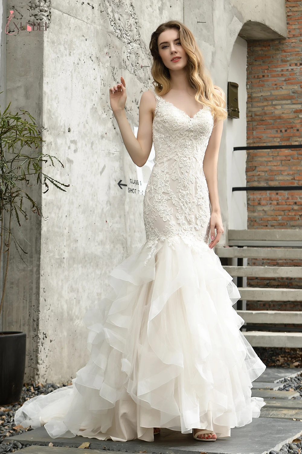 Vestido De Noiva Новые свадебные платья Mermaind кружевной v-образный вырез, Свадебные платья с блестками платья для свадьбы