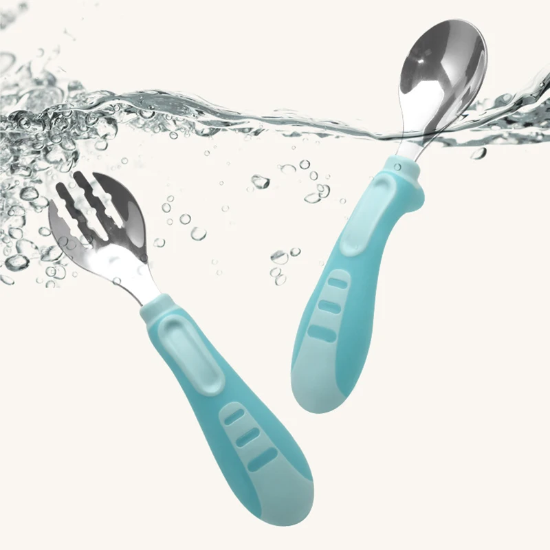 Infant Baby Spoon Sets Toddler Portable Cutlery Stainless Fork Spoon Baby Feeding Utensils 2Pcs/Set
