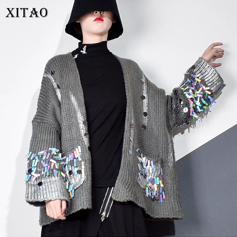 XITAO Casual Patchwork Sequins Sweater Women 2020