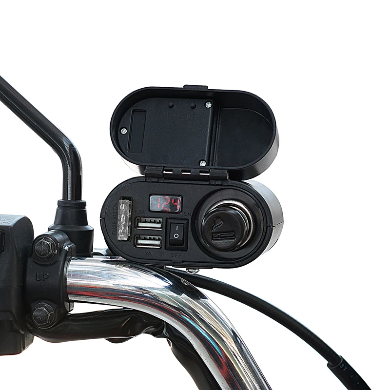 2 в 1 Автомобильное USB зарядное устройство мотоцикл прикуриватель с Вольтметр дисплей времени для 12-24 в быстрая зарядка зарядное устройство для мобильного телефона
