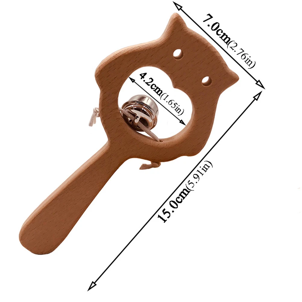 Bear Shape Wooden Hand Grip Teether Rattle Bell Baby Chew Beads Teething Toy New