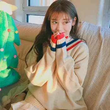 

Winter Multi Color Korean Style Women Pullover Loose Fit Sweater V Neck Preppy Style One Size Sweater Free Shipping 2020