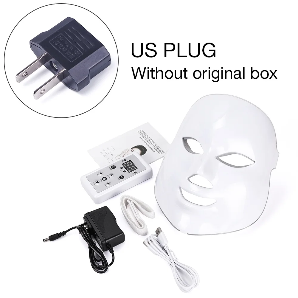 US Plug no box Светодиодный маска для лица 7 видов цветов для лечения акне светильник, Смягчающая маска для ухода за кожей лица омоложения кожи морщин удаления прыщей уход за кожей лица Красота spa ФДТ уход за кожей - Цвет: US Plug no box