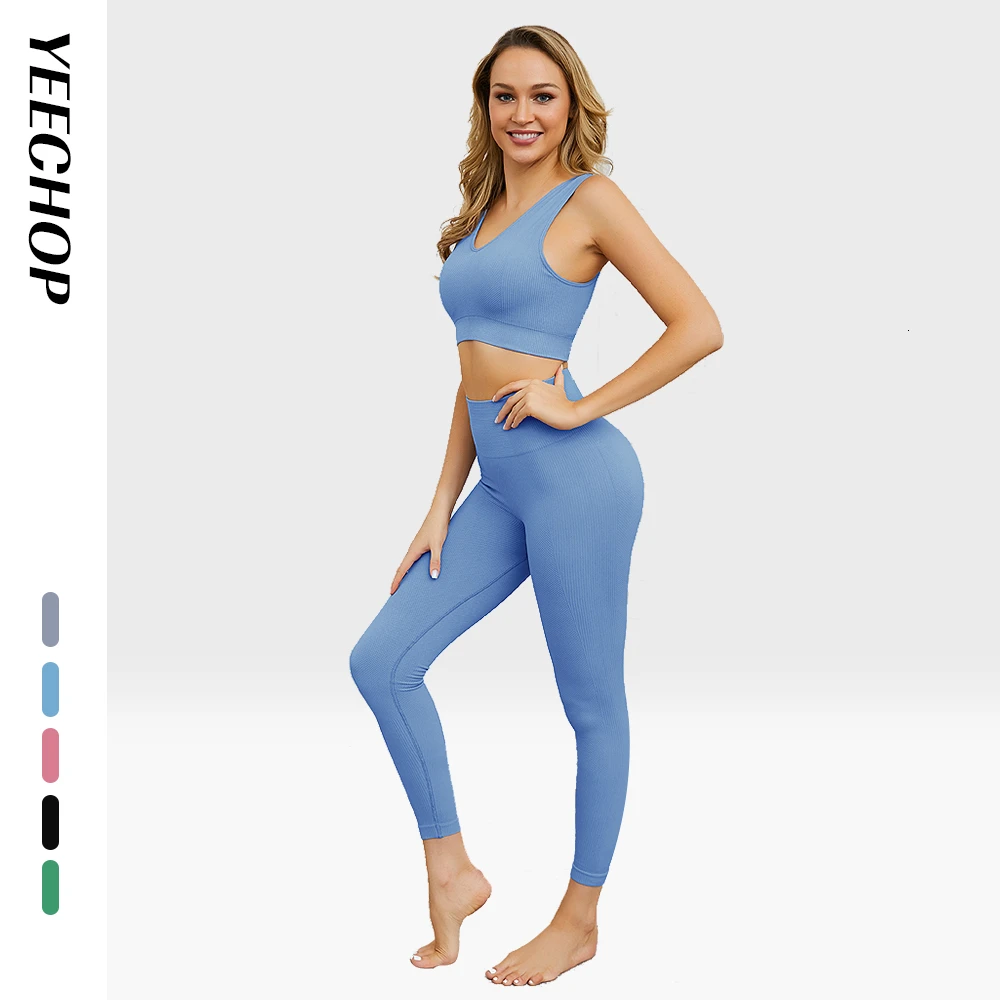 

Yeechop 2 Piece Set Women Gym High Waist Yoga Pants + High Impact Sports Bra Fitness Workout Clothes For Women Leggings Set