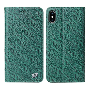 

Luxury Embossed Crocodile Pattern Genuine Leather Case For iPhone XS XS MAX X XR Wallet Card Slots Magnet Flip Stand Case Cover