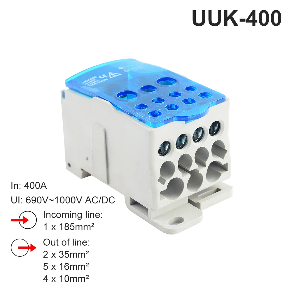 1 шт. UKK80A 125A 160A 250A 400A 500A рельсовый тип один-в-шесть-из терминалов линия распределительная коробка ток подключение открытый провод коробка - Цвет: UKK400A