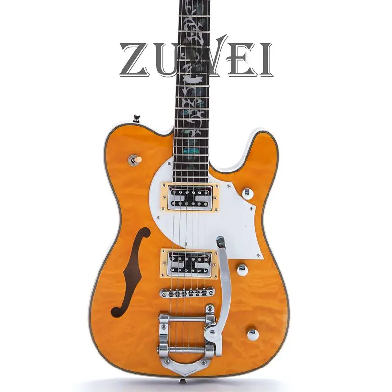 

F Hole Semi Hollow Body TL Electric Guitar Quilted Maple Top Veneer Flower