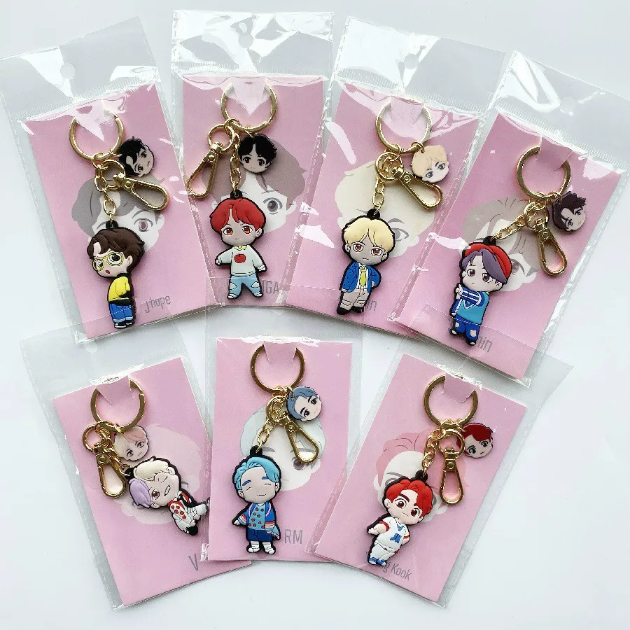 

Kawaii Kpop Bangtan Boy Double-sided Cartoon Soft Plastic Three-dimensional Keychain Key Ring Pendant