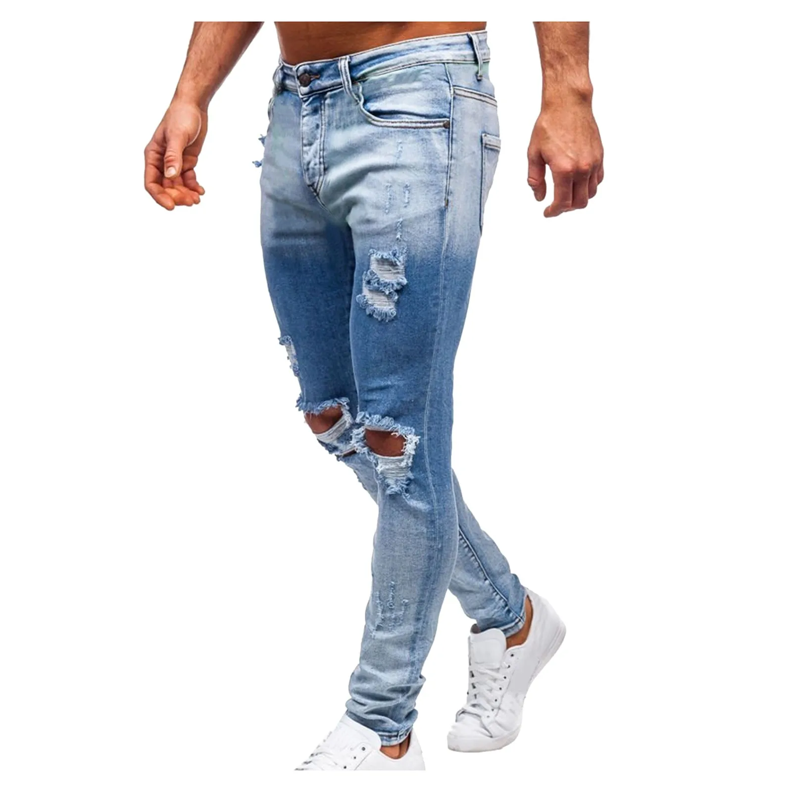 Men's Casual Denim Pants Zipper Open Placket Water Milled Straight Hole Jeans Woven Feet Slim Fit Fashion Oversize Trousers 2