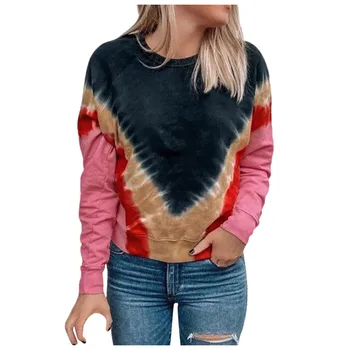 

Sweatshirts autumn Women Tie-Dye Causal Pullover Long Sleeve Round Neck Sweatshirt Top блузка женская female clothes daily wear