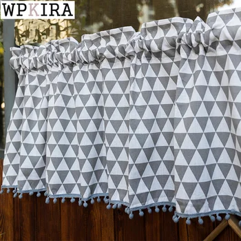 

Nordic Coffee Curtain for Kitchen Grey Geometirc Cabinet Curtain for Bay Window Half Curtain Door Linen Drape S026#40