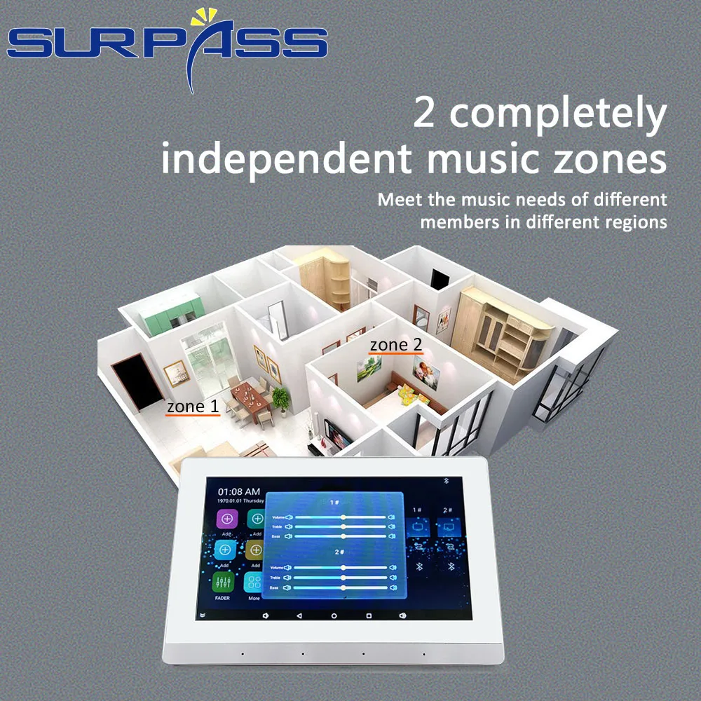 US $398.08 Smart Touch Screen Bluetooth In Wall Amplifier Android Wifi Fm HiFi Stereo Sound Audio Ceiling Speaker Kit Home Theater System