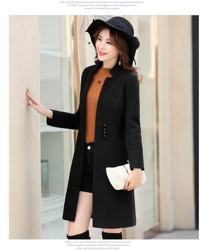 Модная Осенняя зимняя Корейская женская шерстяная и Смешанная куртка, Женская Базовая куртка размера плюс, длинное пальто, верхняя одежда