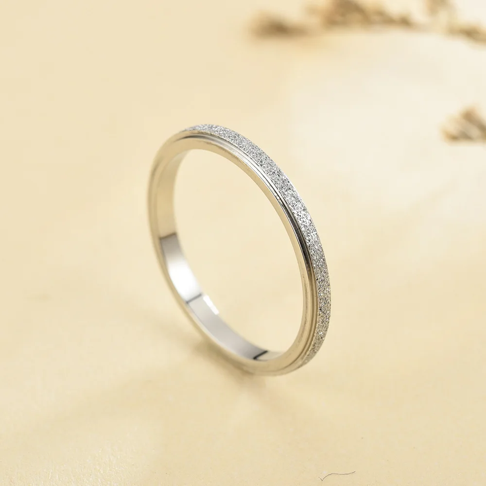 2mm Frosted Rings for Women Small Mini Rose Gold Color Stainless Steel US size 3 4 5 6 7 8 9 10