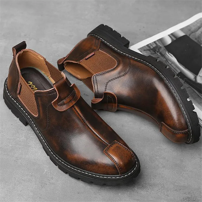 

Fashion British Retro Style Men Ankle Boots Luxury Classic Male Genuine Leather Martin Boots Waterproof Short Outdoor Footwear