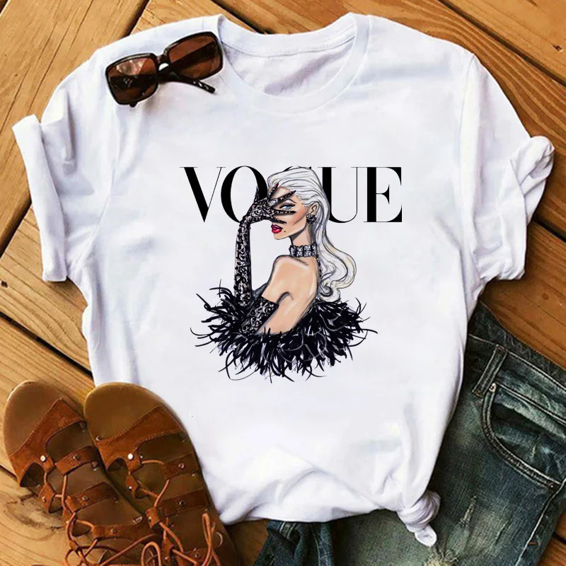 

WVIOCE VOGUE Fashion Women Tshirt Cartoon Print Women Tshirts Women Round Neck Tops Loose Harajuku White T Shirt Korean Style