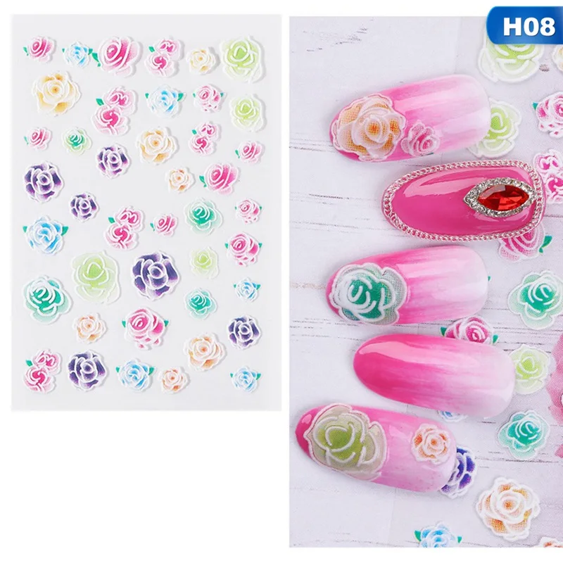 1 шт 3D акриловая Выгравированная наклейка с цветком для ногтей рельефные волнистые Водные Наклейки для ногтей модные эмпаистические украшения для ногтей водная горка - Цвет: 08