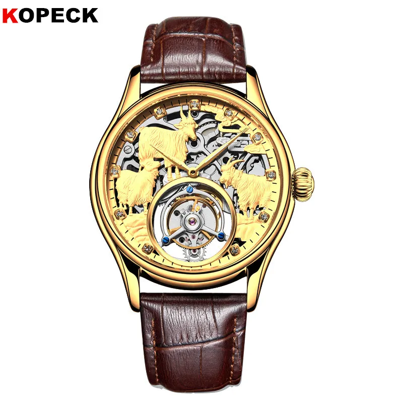 

Original Real Tourbillon Men Watch Top Brand Luxury Kopeck Crocodile Leather Sheep Skeleton Mens Tourbillon Mechanical Watches