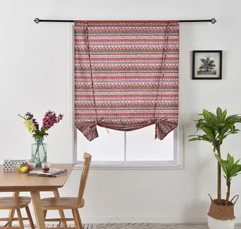 

Red Bohemia Curtains American Style Window Drapes Cotton Linen Kitchen Curtain Country Style Window Decor Living Room