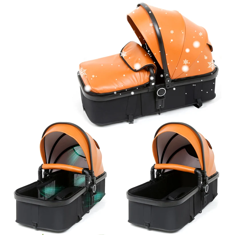 Belecoo high-grade luxury baby stroller with basket PU leather 3 in 1 folding infant pram