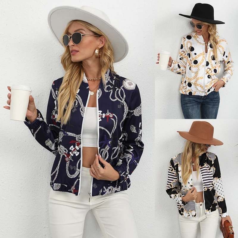

Autumn And Winter New Women's Zipper Cardigan Biker Jacket Outwear 2021 Fashion Casual Slim Long Sleeve Print Ladies Jacket Coat