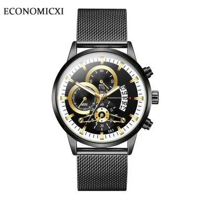 black gold Модные брендовые мужские часы, аналоговые кварцевые повседневные деловые мужские сетчатые наручные часы со стальным ремешком, часы Relogio Masculino, роскошный подарок - Цвет: black gold