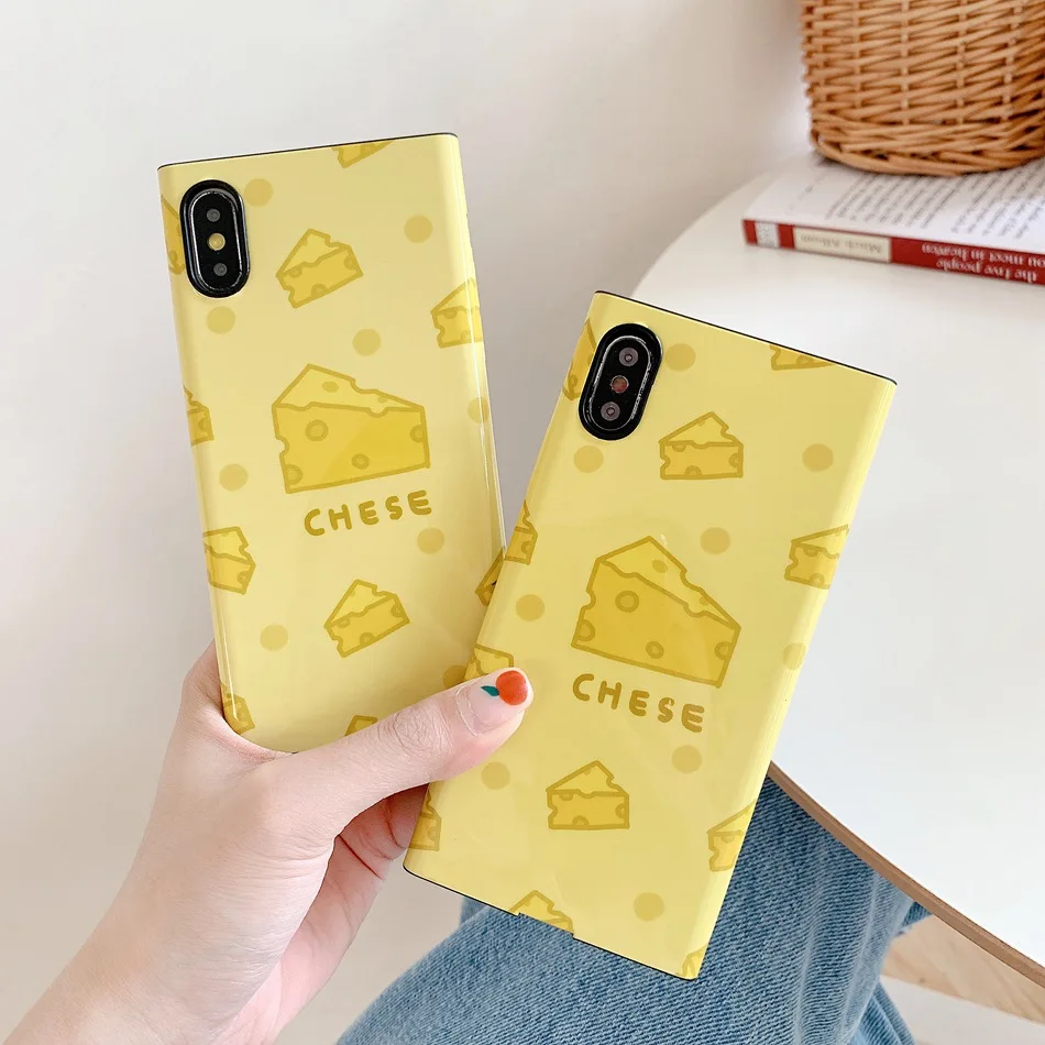 

For iPhone 7 Plus XR X XS Max Case New Delicious Square Yellow Cheese Cheese Holder Cover For iPhone 8 6 6s Plus Soft TPU Coque