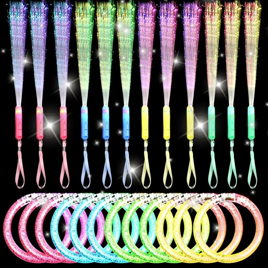 12 Pcs Glow Sticks Party Supplies Includes Light up Fiber Optic Wands Glow Stick