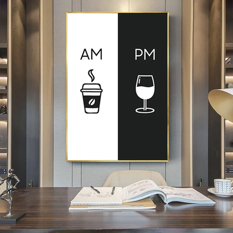 AM and PM Coffee and Wine Posters and Prints Canvas Paintings Wall Art Pictures for Living Room Decor No Frame