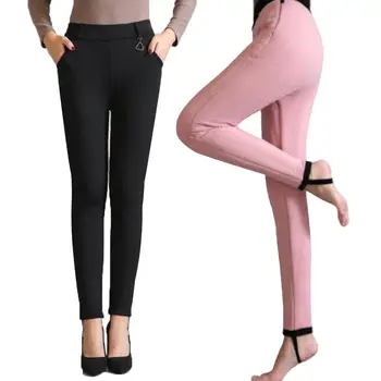 

Winter Warm Thick Silk Cotton Leggings Plus Size Women Solid Color Slim Skinny Pants Warm Fleece Leggings Trousers Female XL-5XL
