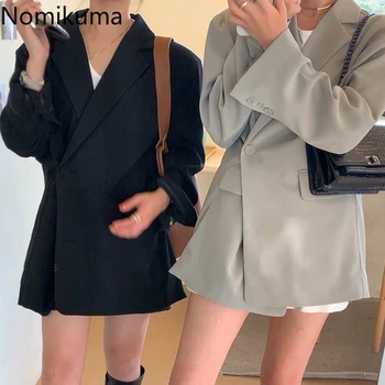 

Nomikuma Korean Causal Women Blazer Coat Long Sleeve Notched Collar Suit Jacket 2020 New Double Breasted Blazers Feminimos 6C607