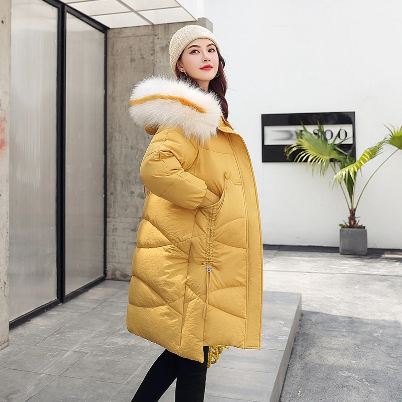 Yellow Зимние женские парки, новые женские модные повседневные свободные женские куртки размера плюс, теплые хлопковые уплотненные пальто средней длины, женские пальто, одежда - Цвет: Yellow