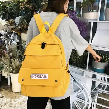 

Fashion Teenagers Backpack Large Capacity Solid Color Nylon School Bag Waterproof Nylon Casual Backpack For School Teenagers #15