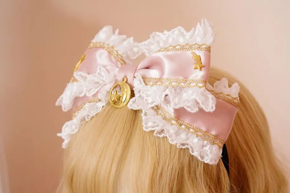Звезда и клубника сладкий ручной работы розовый головной убор бант Hairband KC обруч с лентой рукавом Лолита кружева дизайн милый