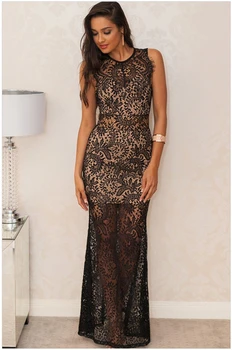 

see through o-neck ankle-length straight sleeveless Lace Long Evening Prom Party Gown Elegant Formal mother of the bride Dresses