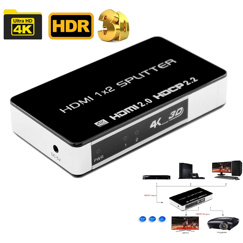 Разветвитель HDMI 2 0 4K 60 Гц HDCP разветвитель усилитель переключатель с адаптером