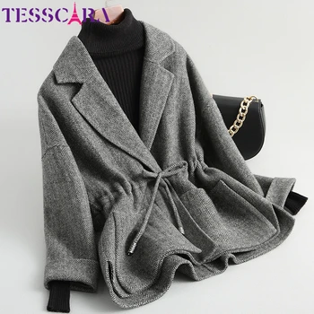 TESSCARA Delle Donne di Autunno e di Inverno Lana e Mistolana Cappotto del Rivestimento di Base Femminile Caldo Cashmere Mantello Giubbotti Soprabito Della Tuta Sportiva & Cappotti 1