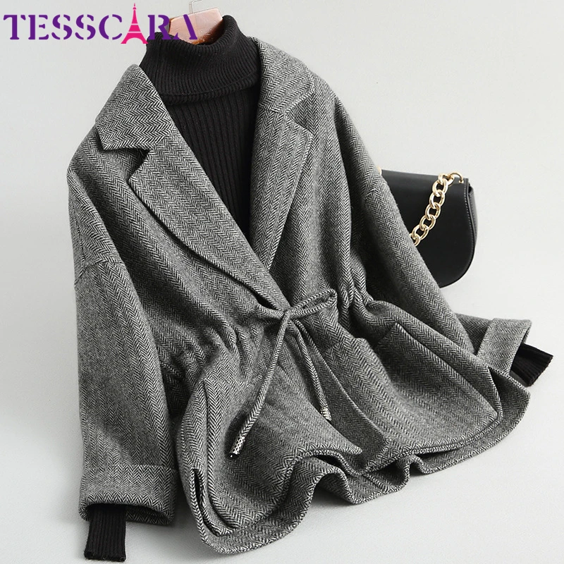 Женская базовая куртка TESSCARA из шерсти и смешанных материалов на осень зиму