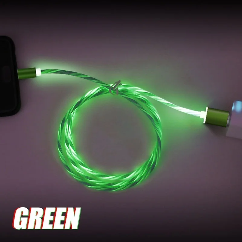 2 м светится ночью 2.4A Быстрая зарядка Магнит Micro usb type C Lightning Кабель для samsung OPPO VIVO huawei светодиодный магнитный провод шнур - Цвет: Зеленый